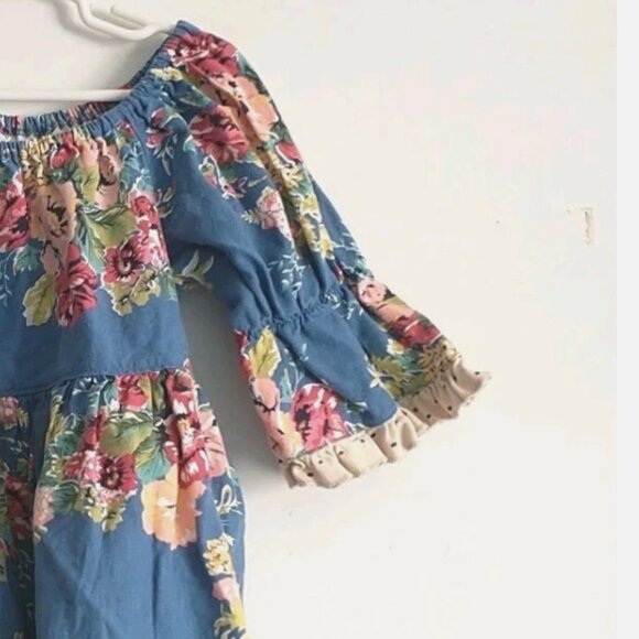 Matilda Jane Linen and Cotton Blue floral Flounce sleeve Ruffle Top size 6 - Picture 2 of 8
